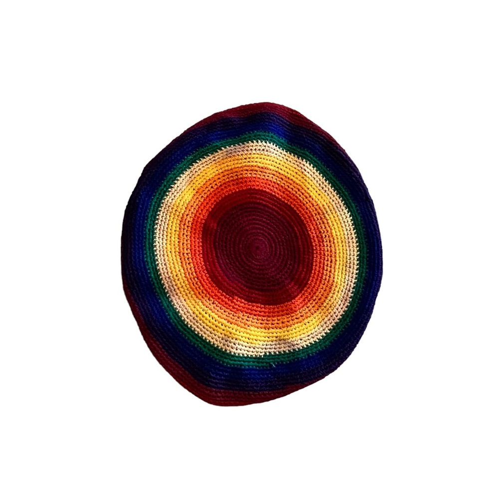 1970s Vintage Crocheted Rainbow Tam Beret Rasta Jamai… Gem